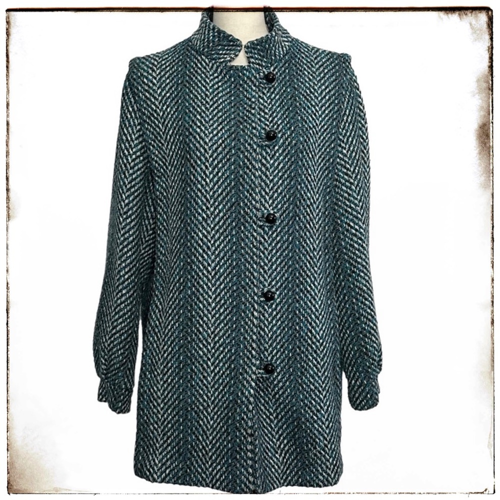 Sharilove Fashions Long Coat L Blue Tweed Lined Vintage